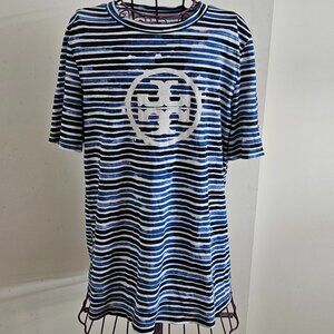 Tory Burch Striped Crew Neck Blue Striped T shirt -Size  S